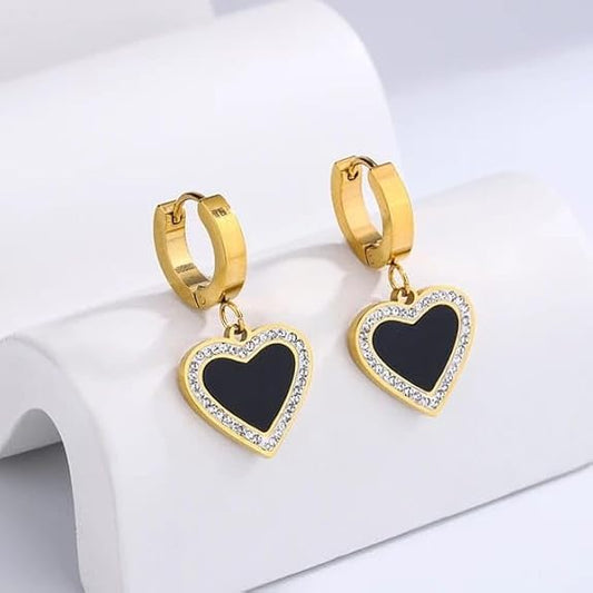 New Clavicle Black Heart Zircon Drop Earrings