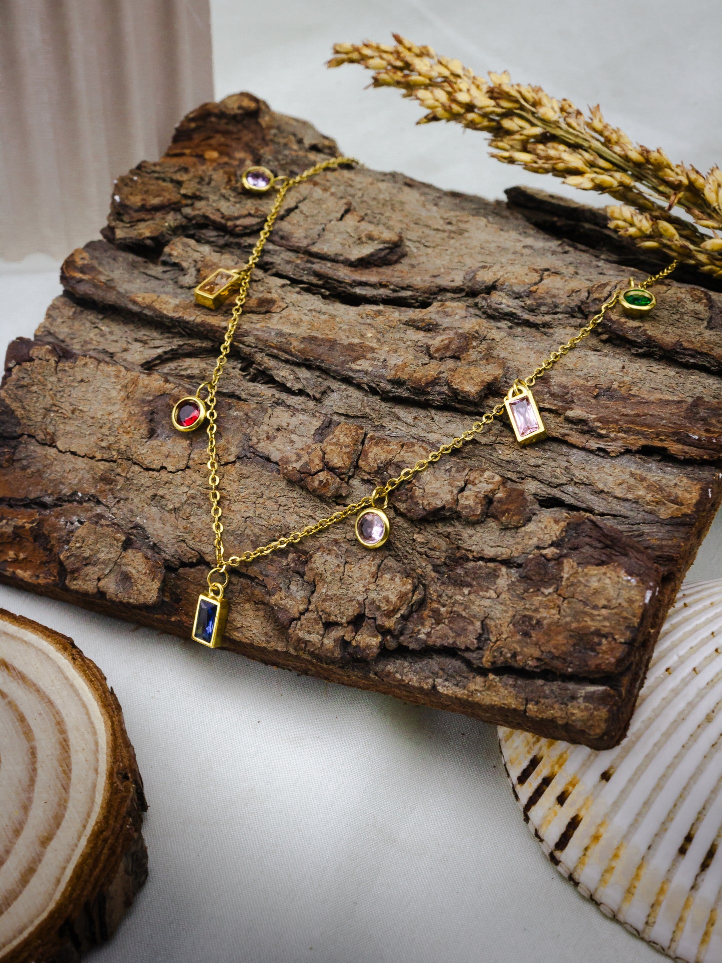 MULTI-COLORED CRYSTAL-STUDDED NECKLACE