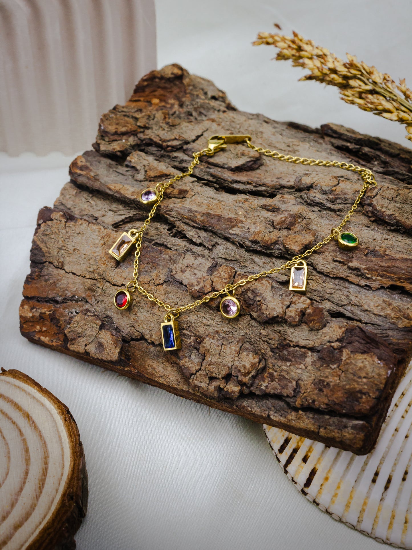 MULTI-COLORED CRYSTAL-STUDDED ANKLET
