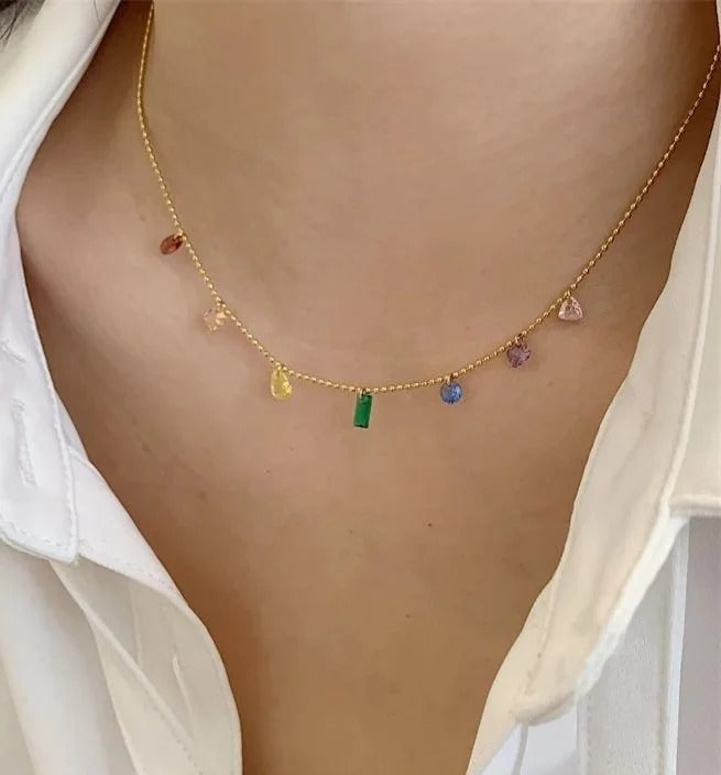 MULTI-COLORED CRYSTAL-STUDDED NECKLACE